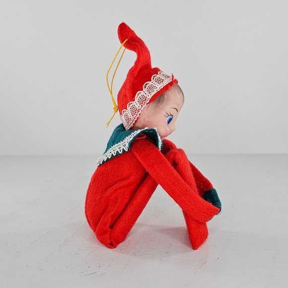 Vintage Knee Hugger Elf Pixie Rubber Face Felt Christmas Ornament Decor - Picture 3 of 8